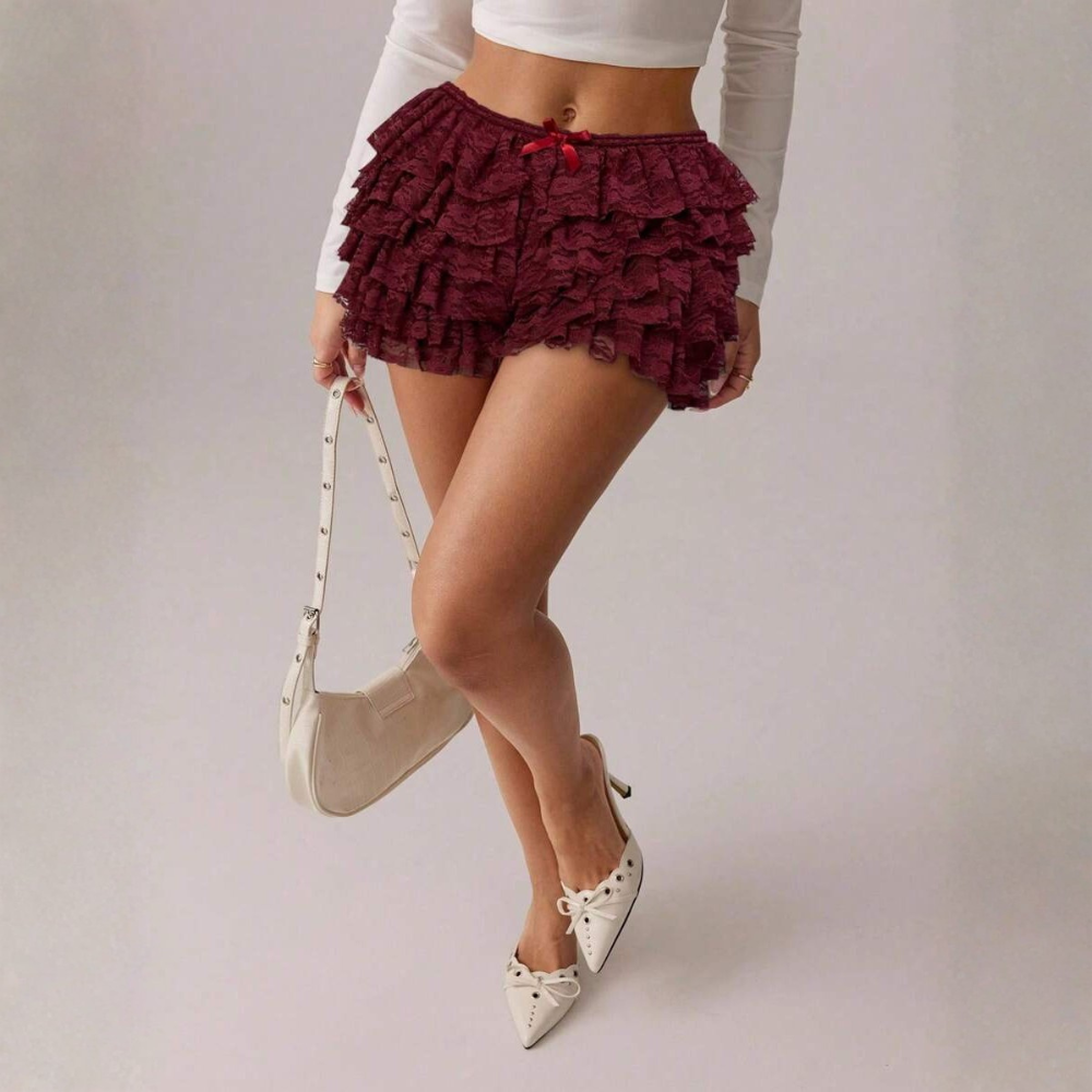 Summer Lace Ruffle Low Waist Shorts For Women