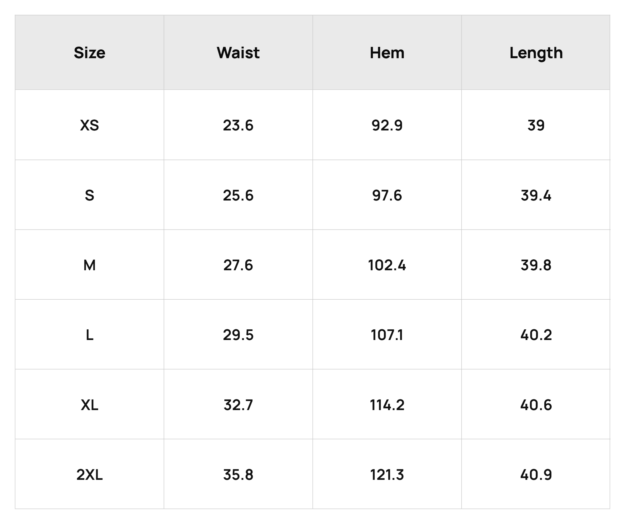 Size Chart