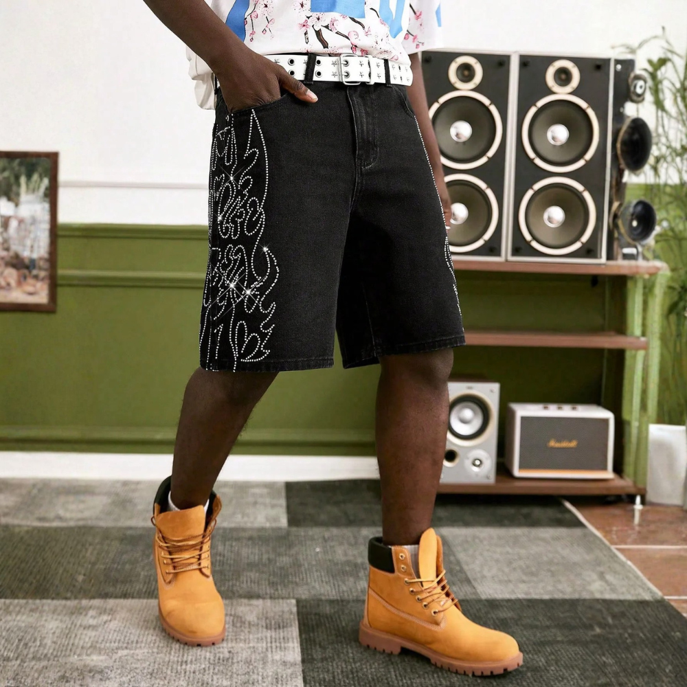 Men’s Distressed Wide Leg Denim Shorts Streetwear