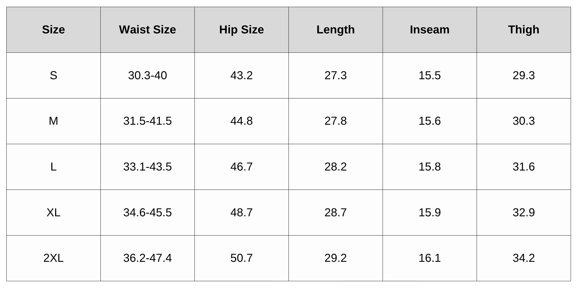 Size Chart