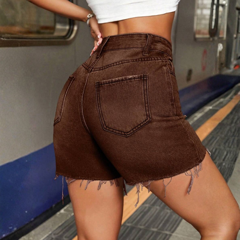 Casual And Versatile Distressed Denim Shorts For Women