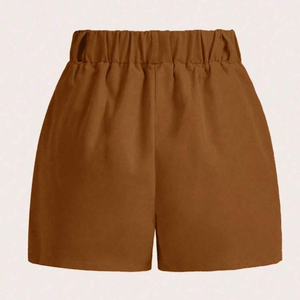 Solid Color Pleated Casual Pocket Shorts For Women