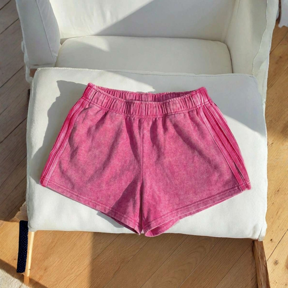 Vintage Washed Knit Cotton Striped Wide Shorts For Women
