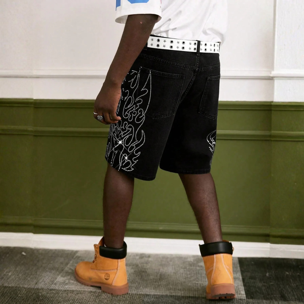 Men’s Distressed Wide Leg Denim Shorts Streetwear