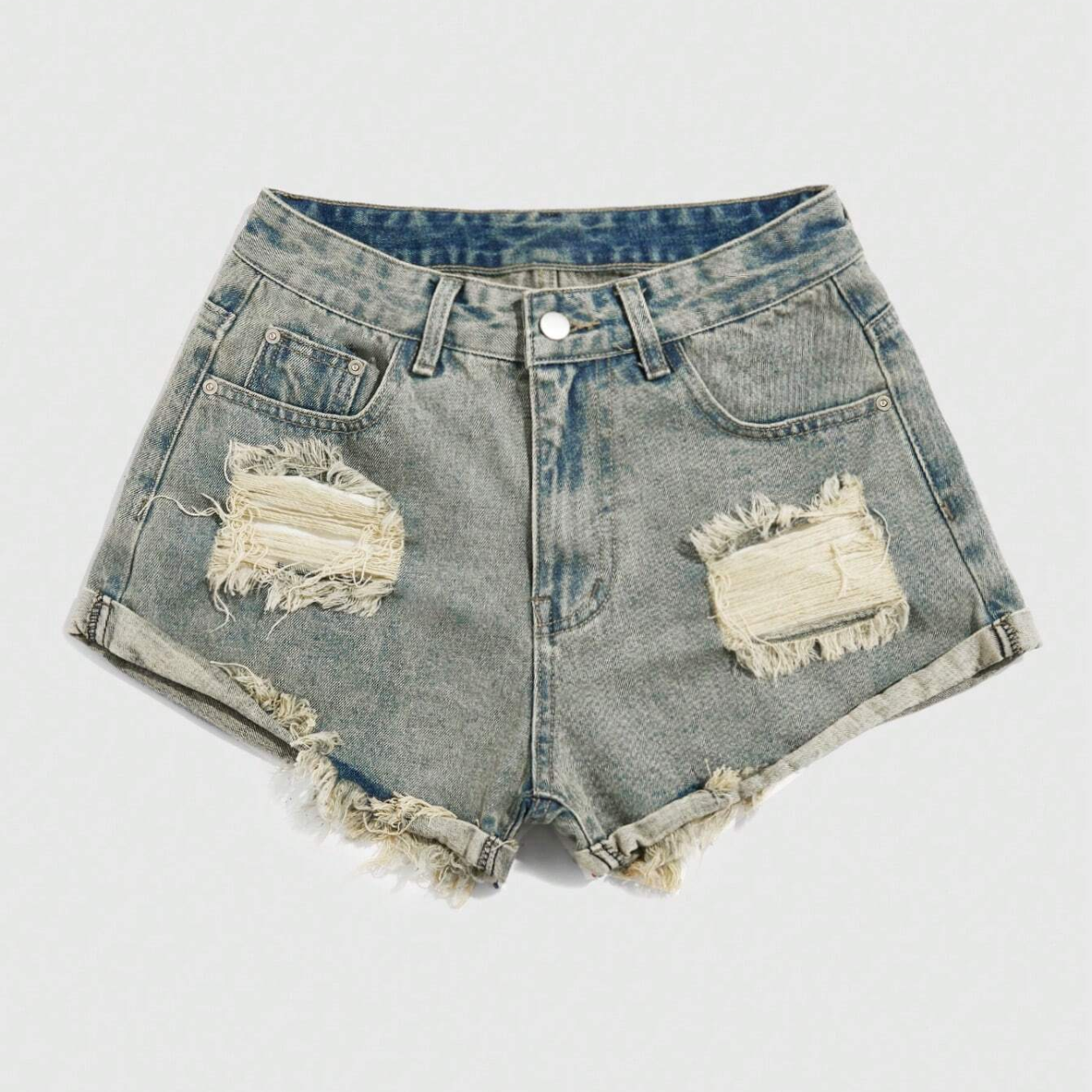 Casual Ripped Raw Hem Denim Shorts For Women