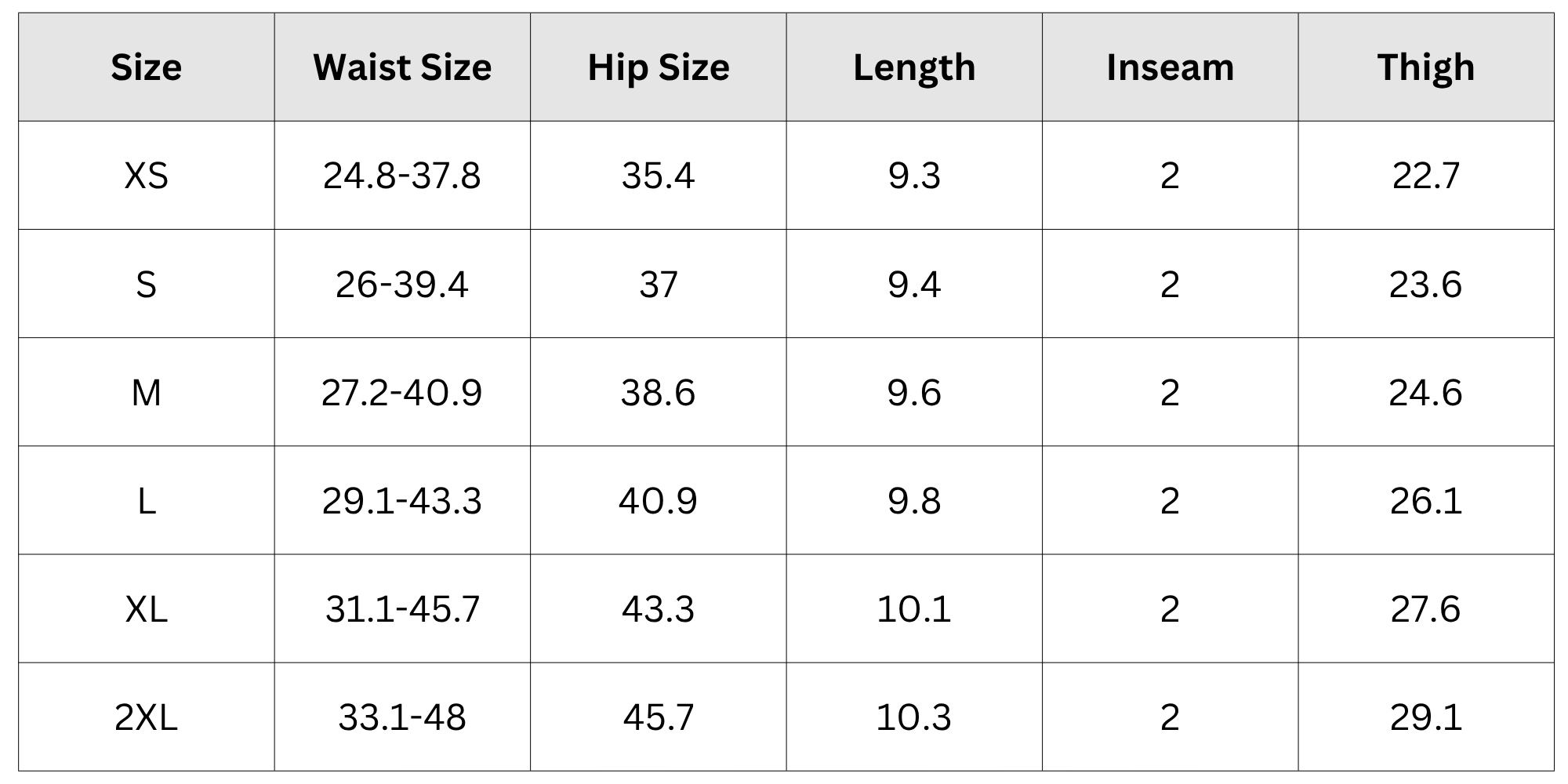 Size Chart