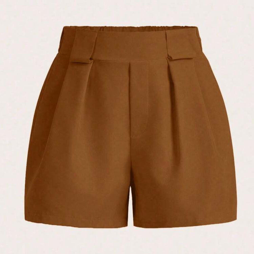 Solid Color Pleated Casual Pocket Shorts For Women