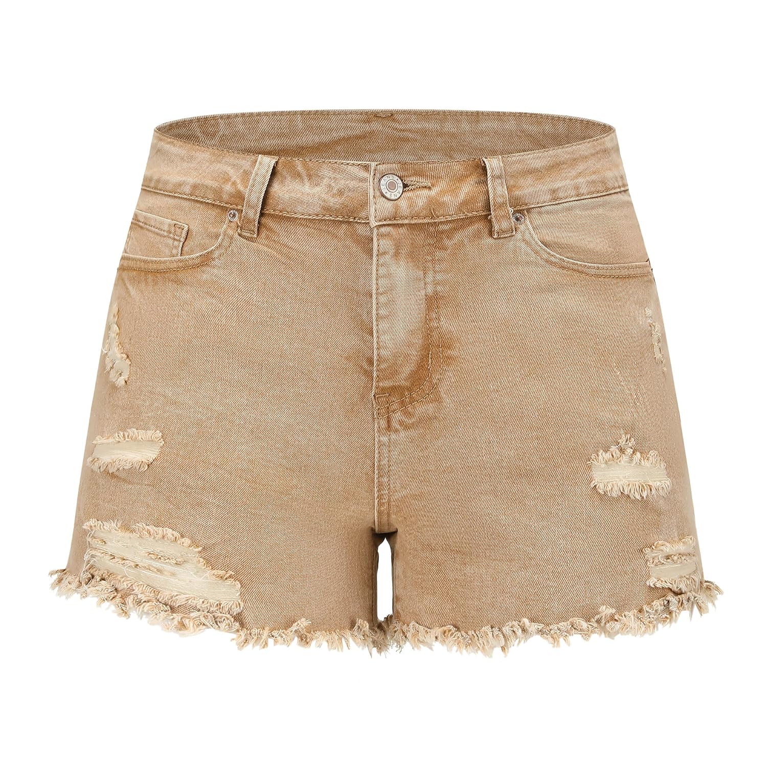 Casual Denim Ripped Stretchy Mid Rise Shorts For Women
