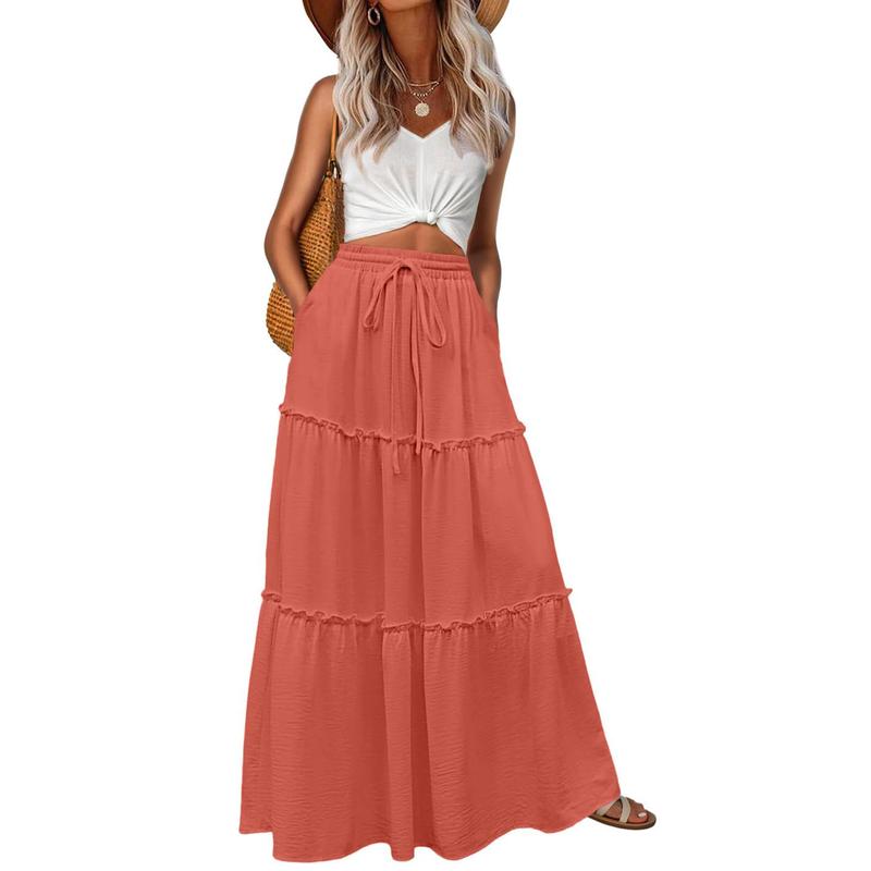 Casual Maxi Boho Beach Long Skirts With Pockets For Women