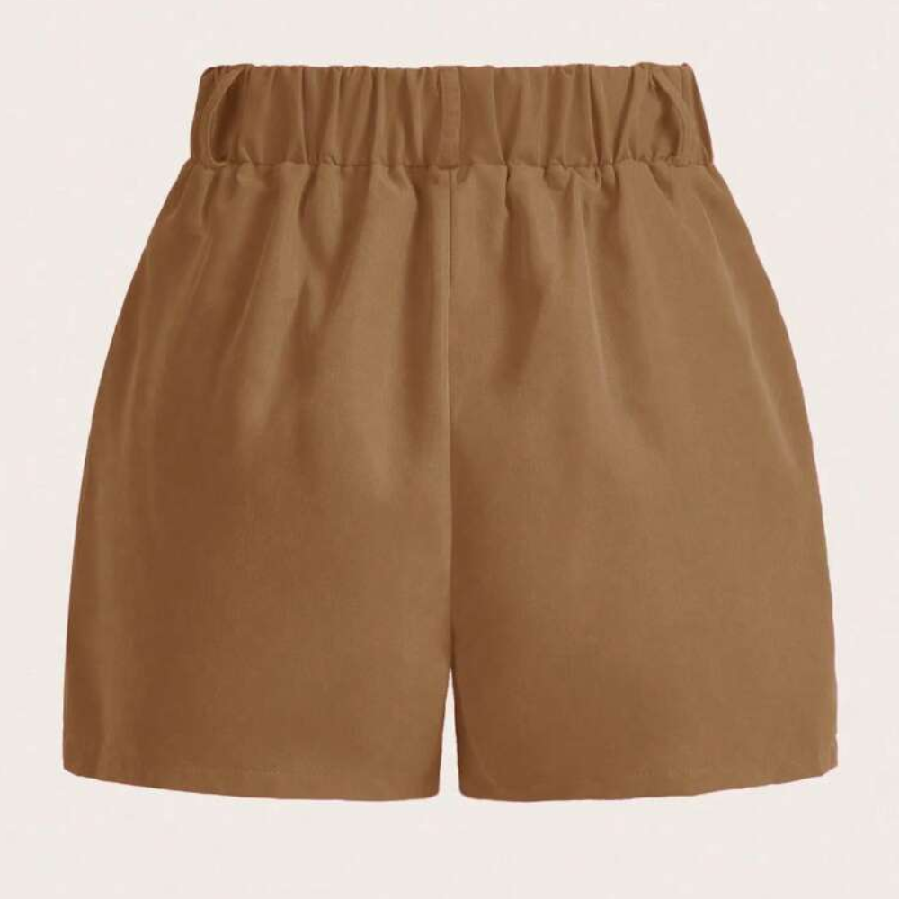 Solid Color Pleated Casual Pocket Shorts For Women