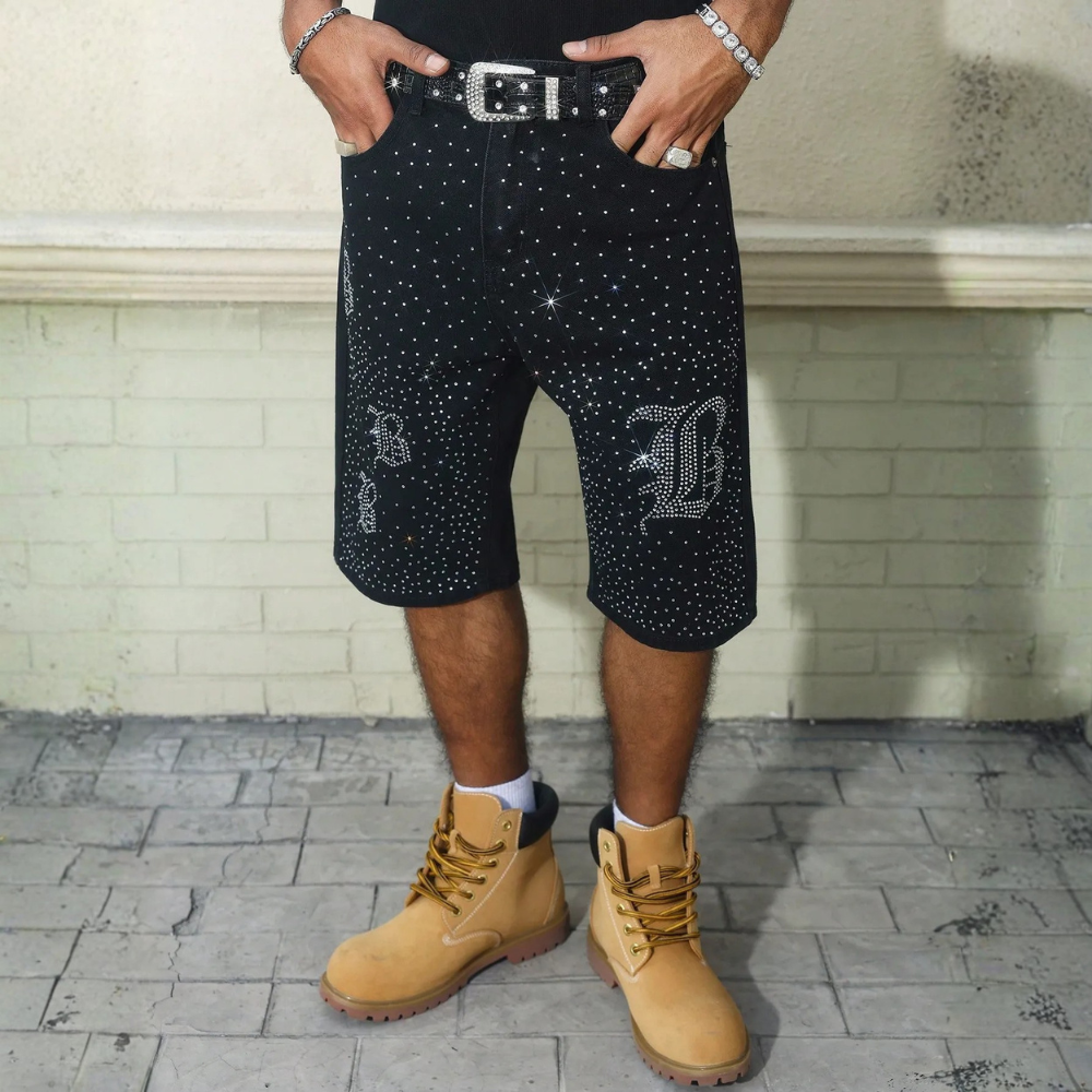 Men’s Distressed Wide Leg Denim Shorts Streetwear