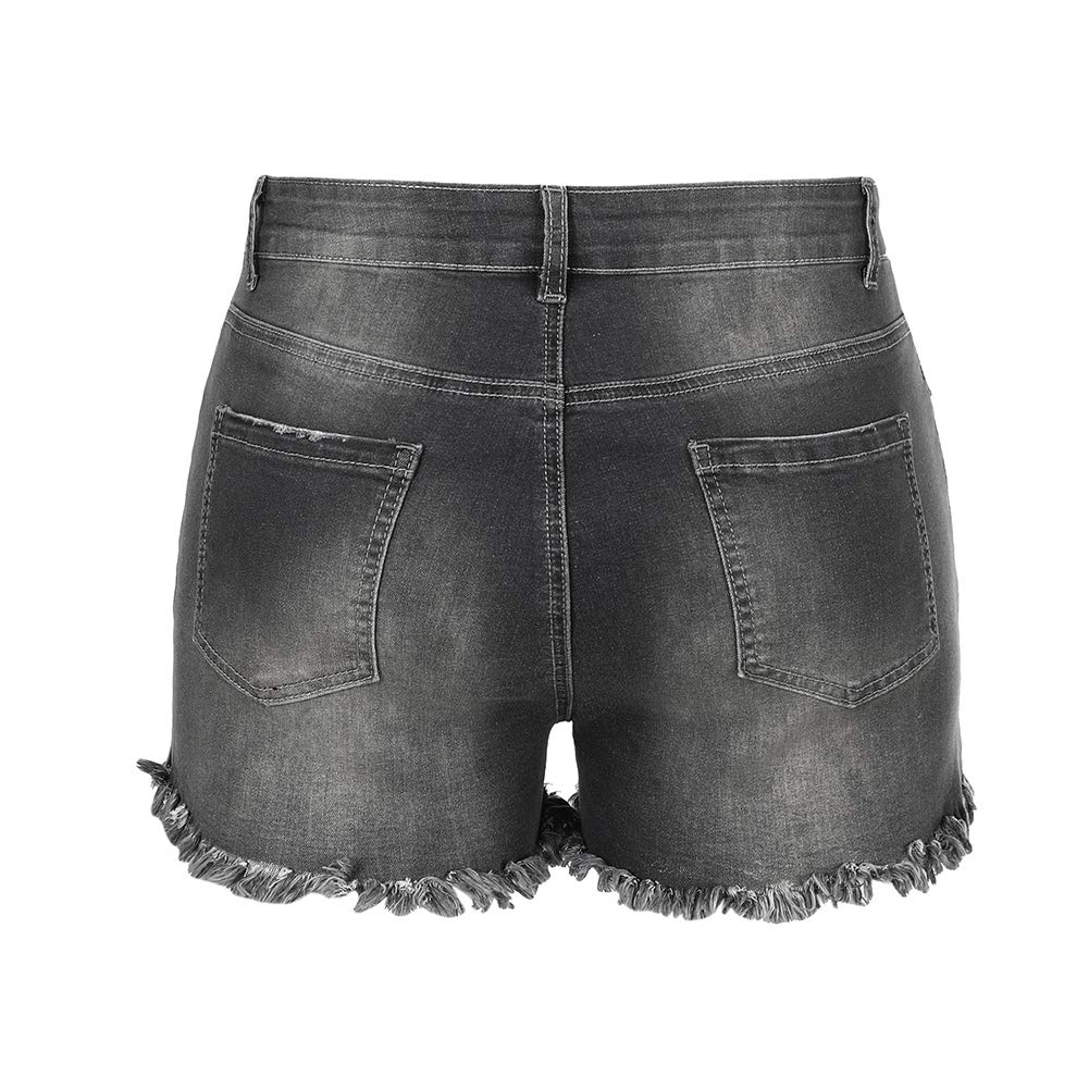 Casual Denim Ripped Stretchy Mid Rise Shorts For Women