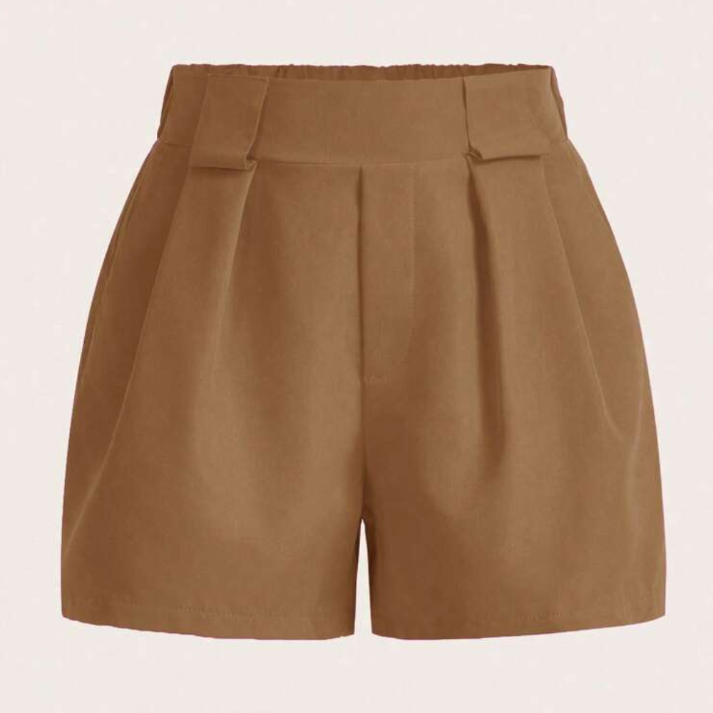 Solid Color Pleated Casual Pocket Shorts For Women
