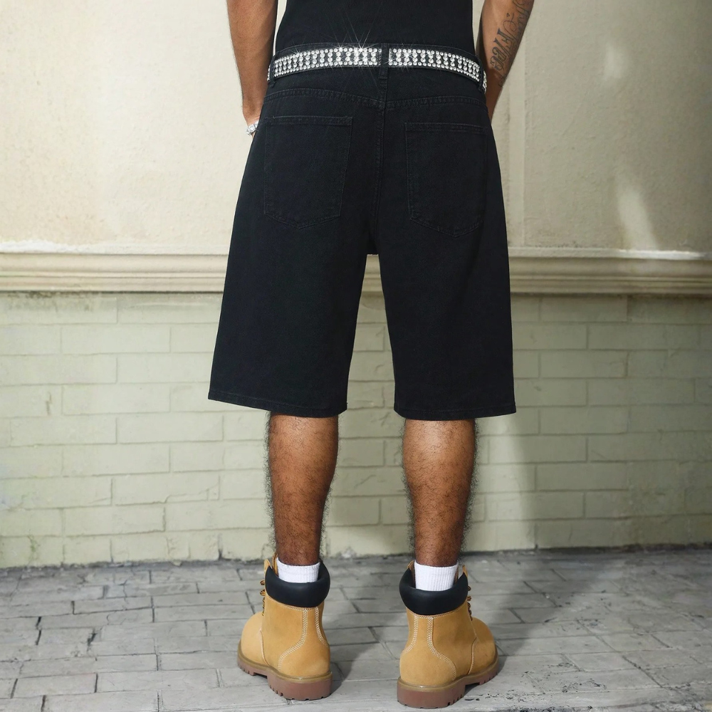 Men’s Distressed Wide Leg Denim Shorts Streetwear