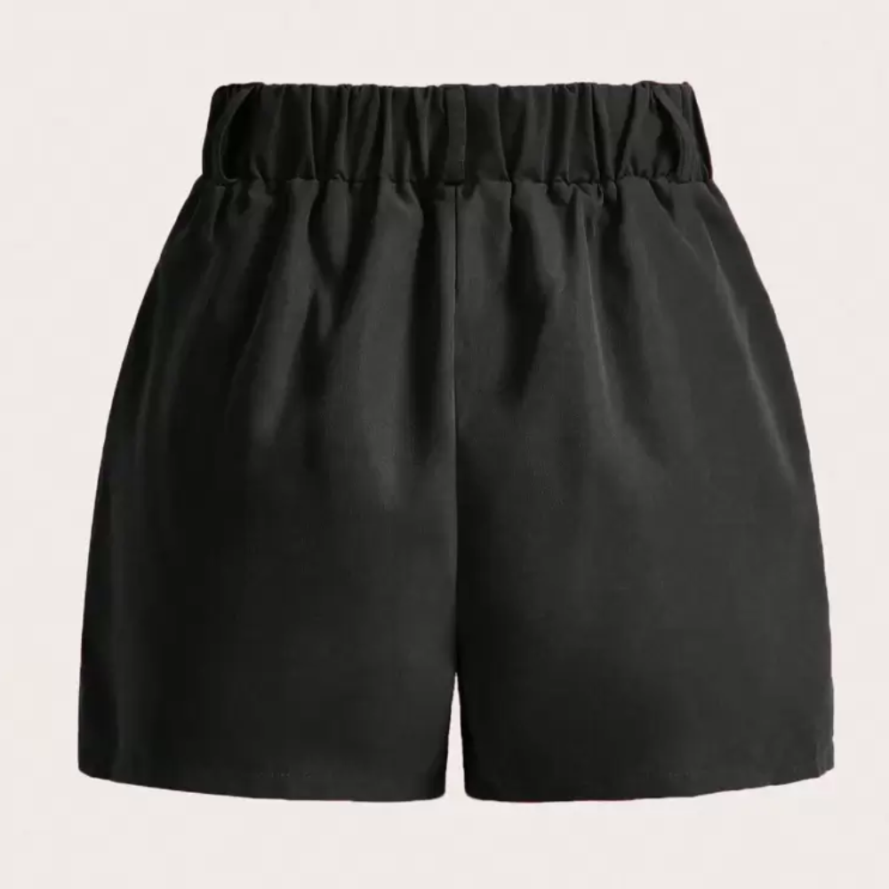 Solid Color Pleated Casual Pocket Shorts For Women