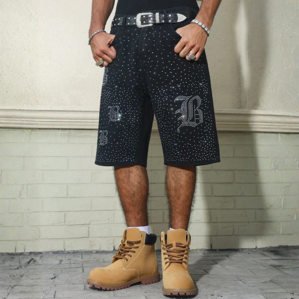 Men’s Distressed Wide Leg Denim Shorts Streetwear