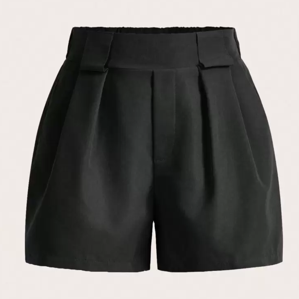 Solid Color Pleated Casual Pocket Shorts For Women