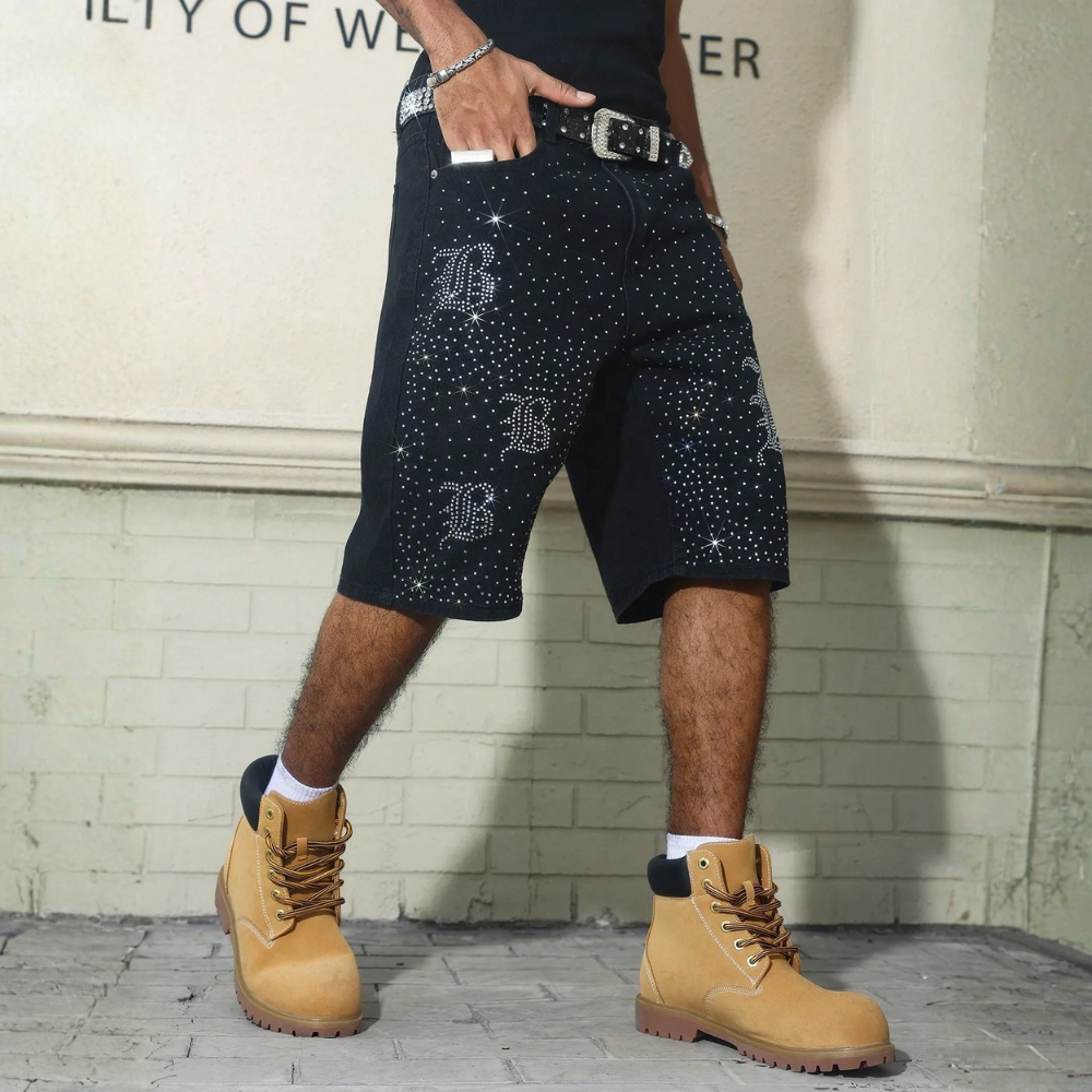 Men’s Distressed Wide Leg Denim Shorts Streetwear