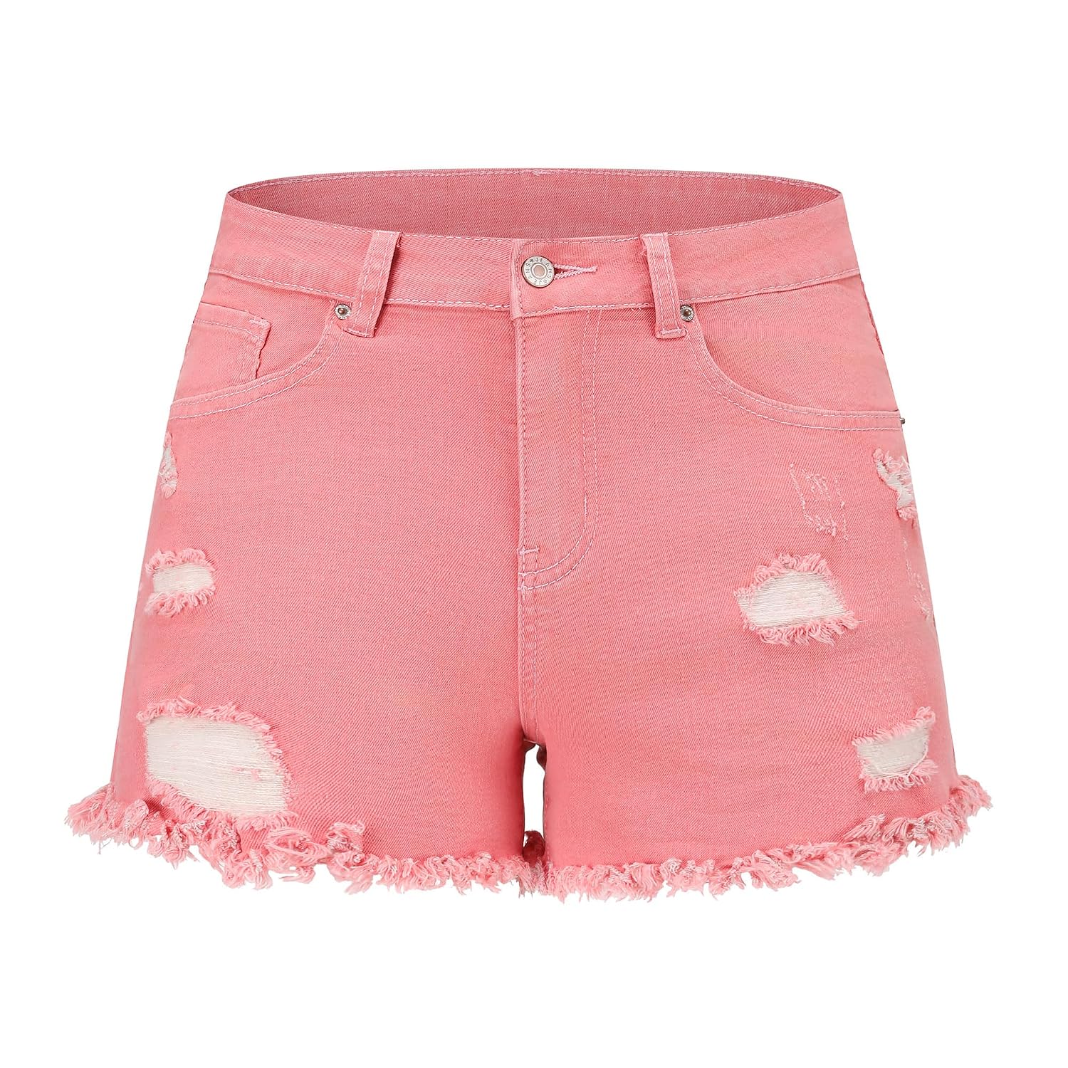 Casual Denim Ripped Stretchy Mid Rise Shorts For Women