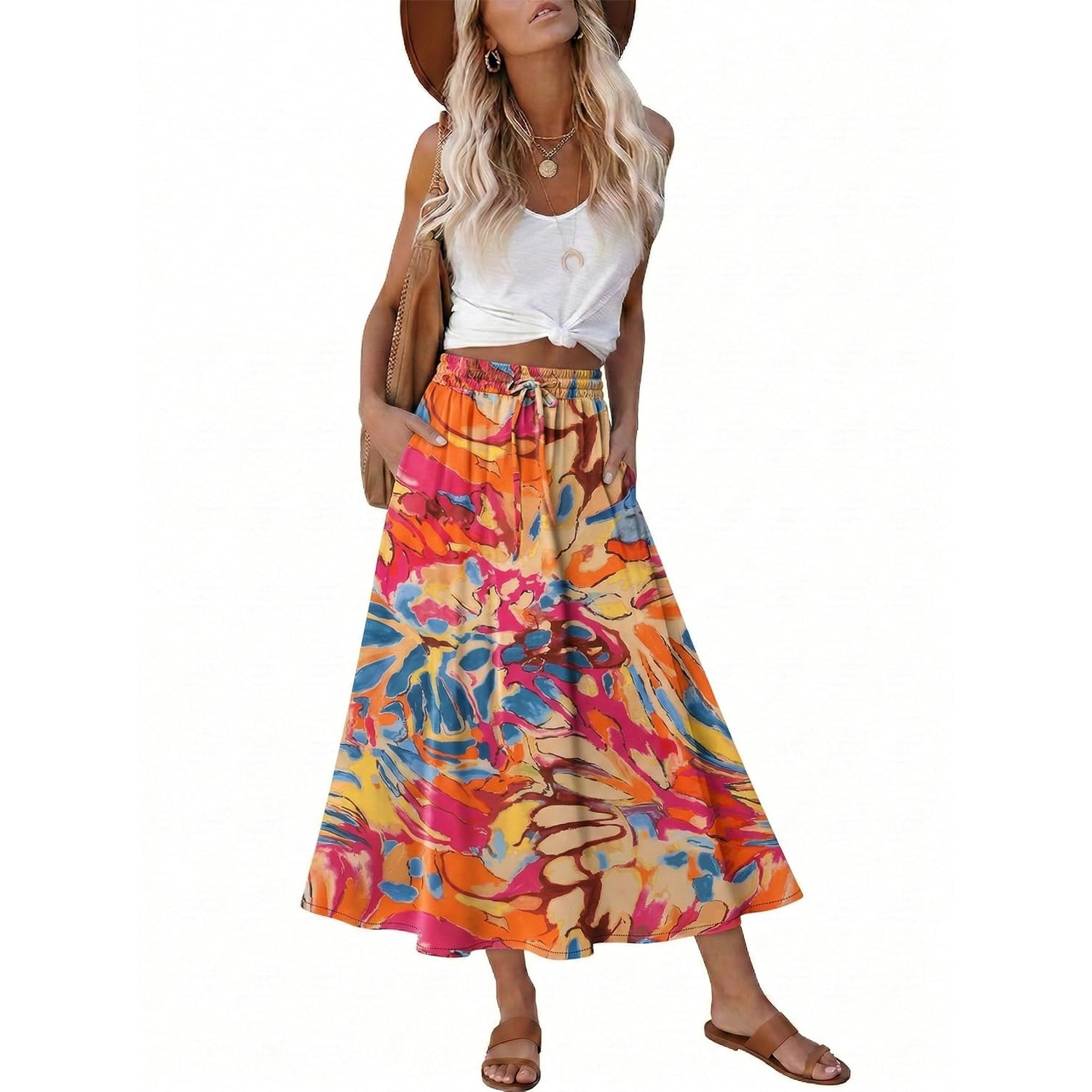 Elastic High Waist A Line Swing Skirt For Women
