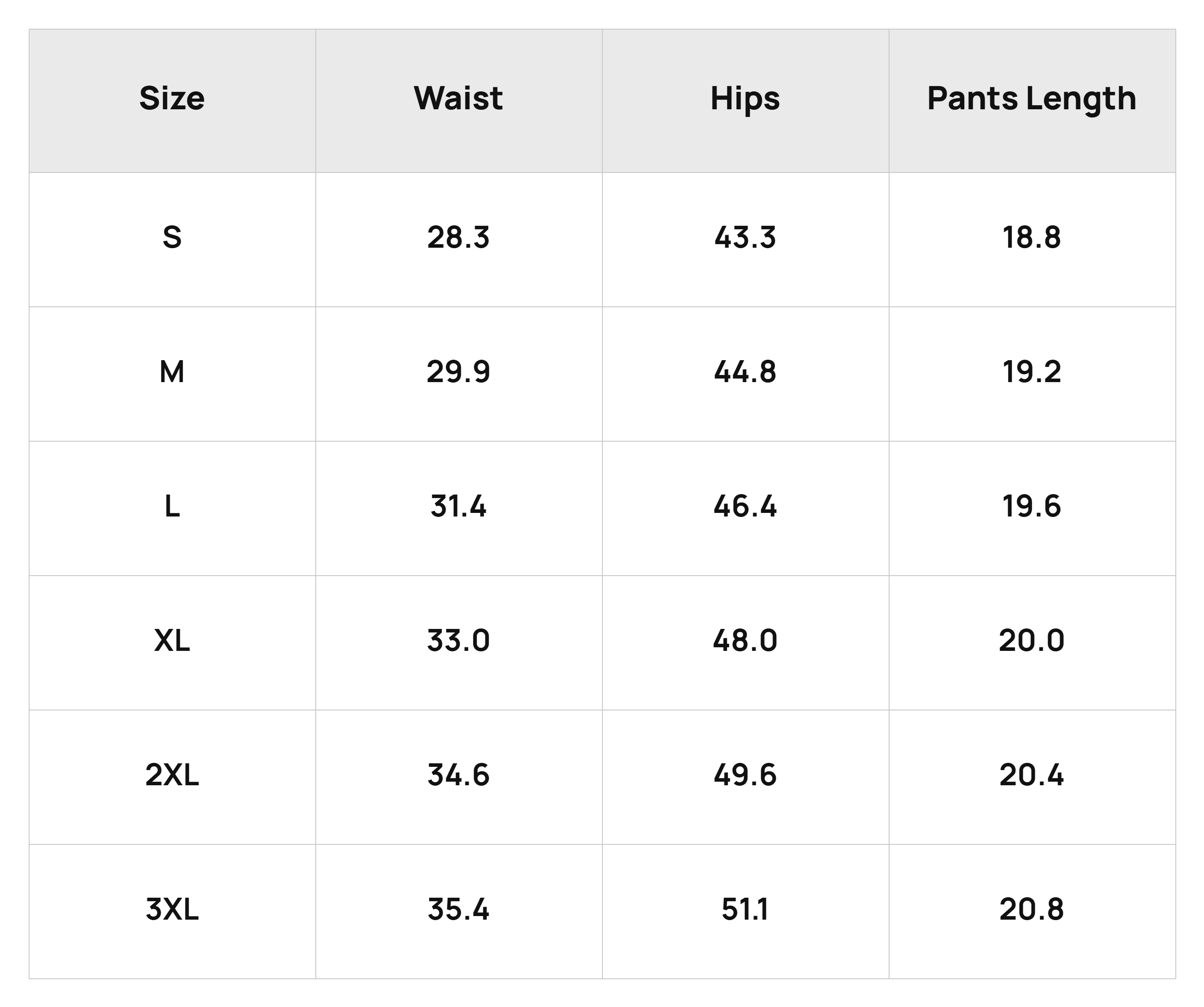 Size Chart