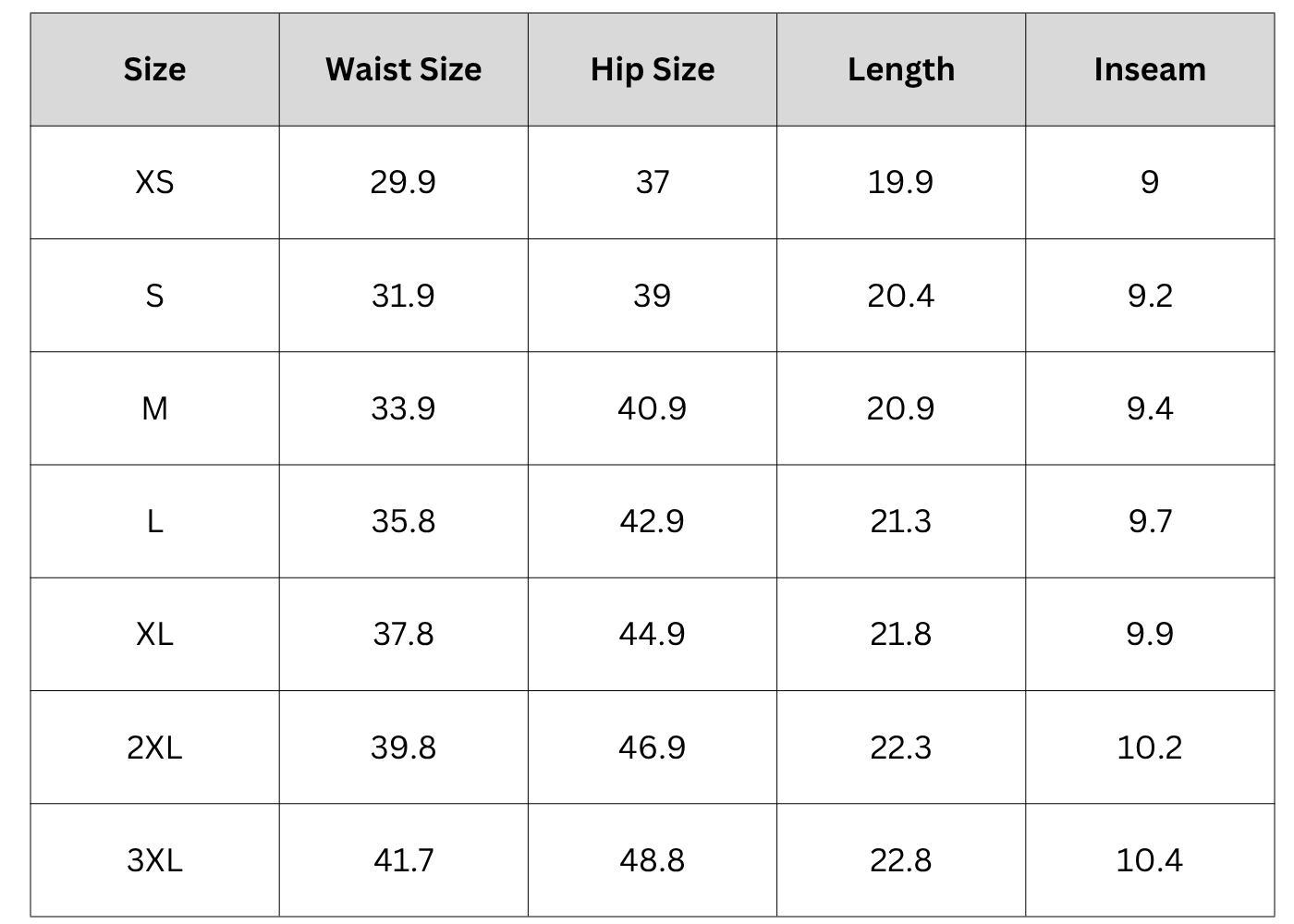 Size Chart