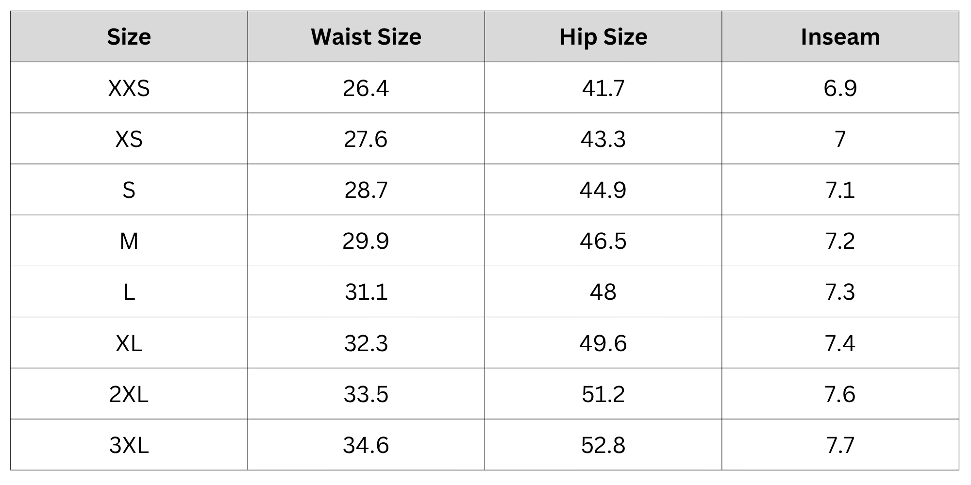Size Chart