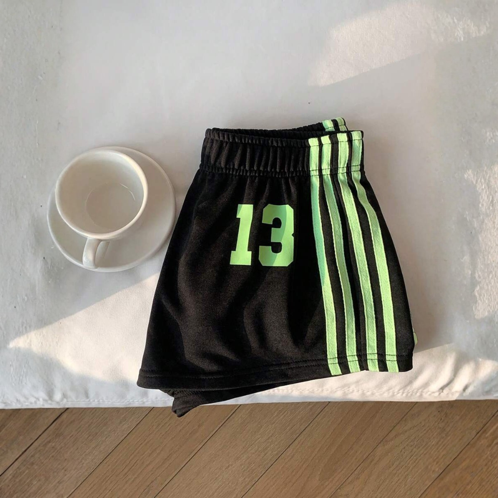 Vintage Washed Knit Cotton Striped Wide Shorts For Women