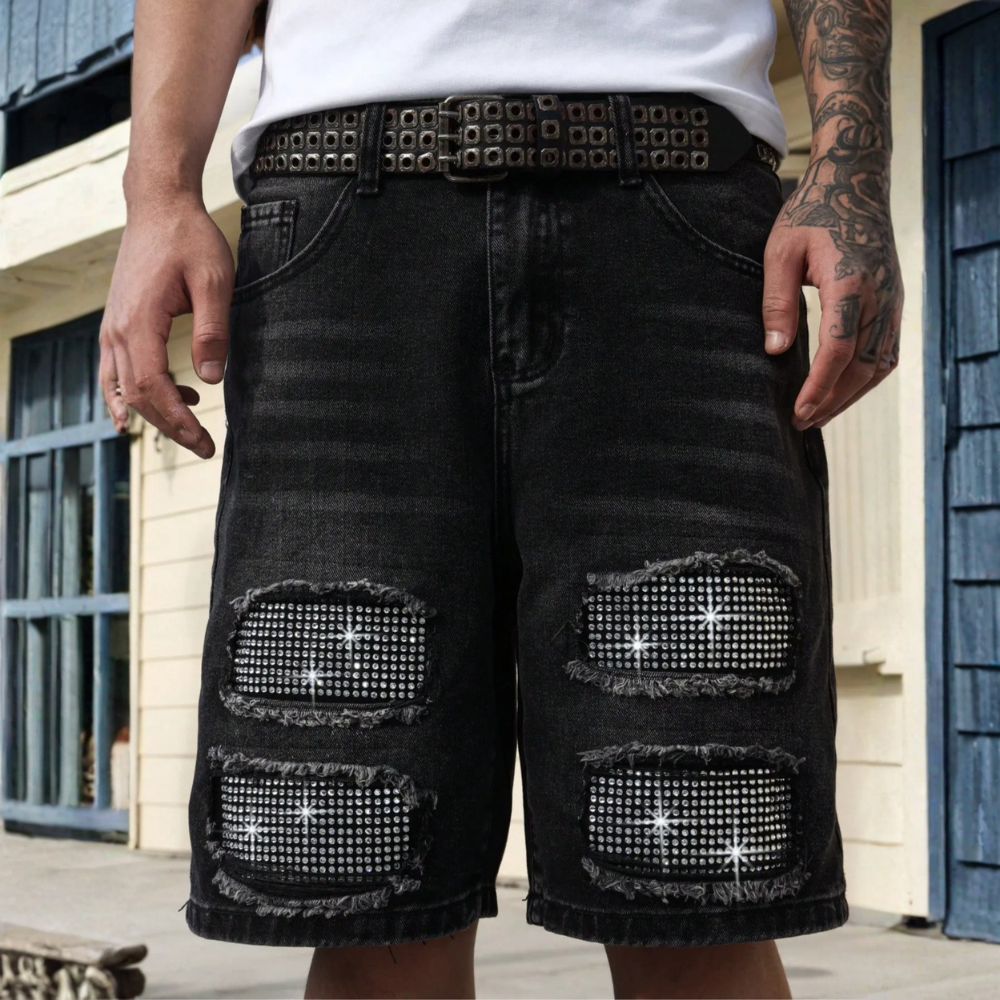 Men’s Distressed Denim Shorts Casual Street Style