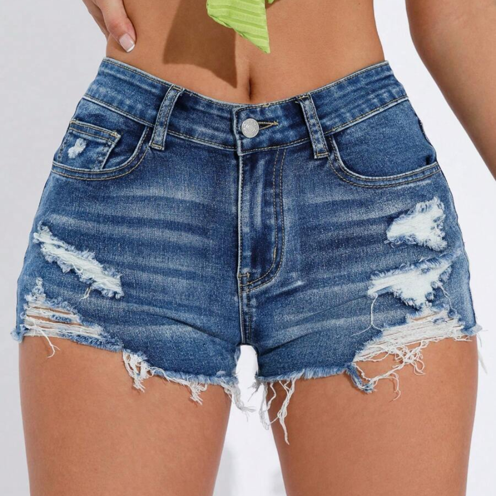 Washed Ripped Versatile Skinny Shorts For Women