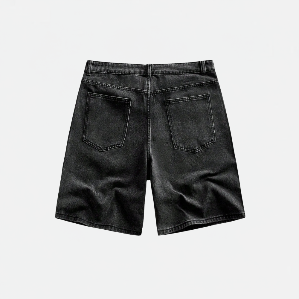 Men’s Washed Denim Shorts With Rhinestone Design