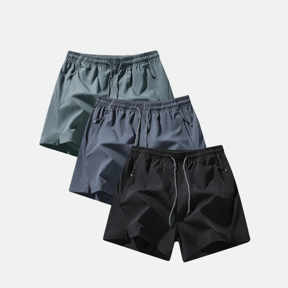 3-Pack Men’s Drawstring Sports Shorts With Zipper Pockets