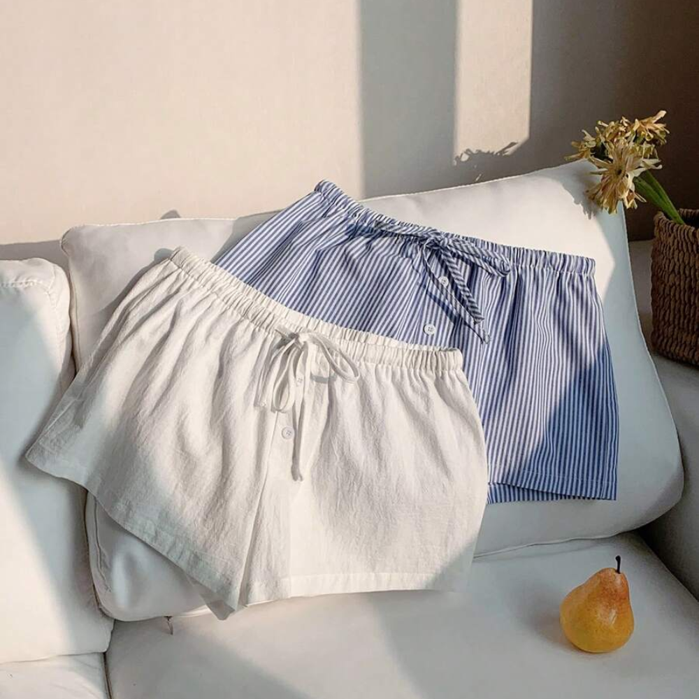 Pack Of 2 Striped Linen Shorts For Women