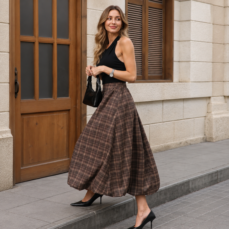 Flowy Bubble Style Maxi Skirt With Elastic For Women