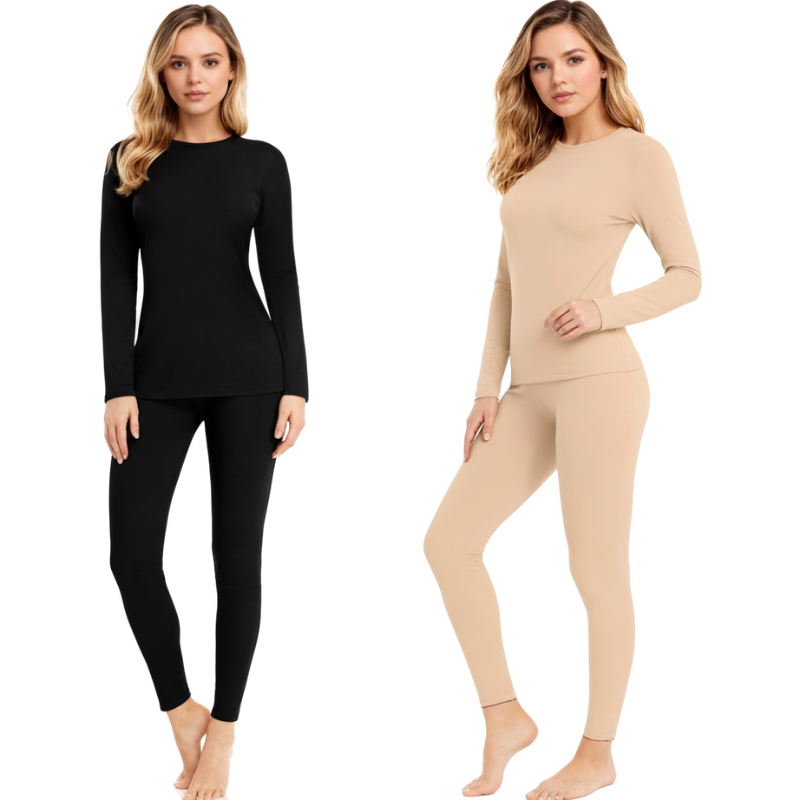 Pack of 2 Women Thermal Fleece Lined Long Top and Bottom Set