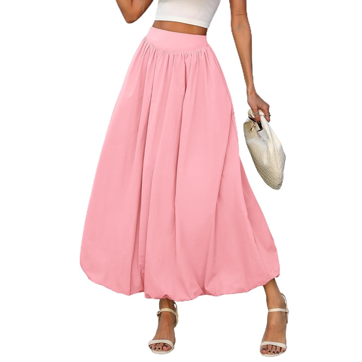 Flowy Bubble Style Maxi Skirt With Elastic For Women