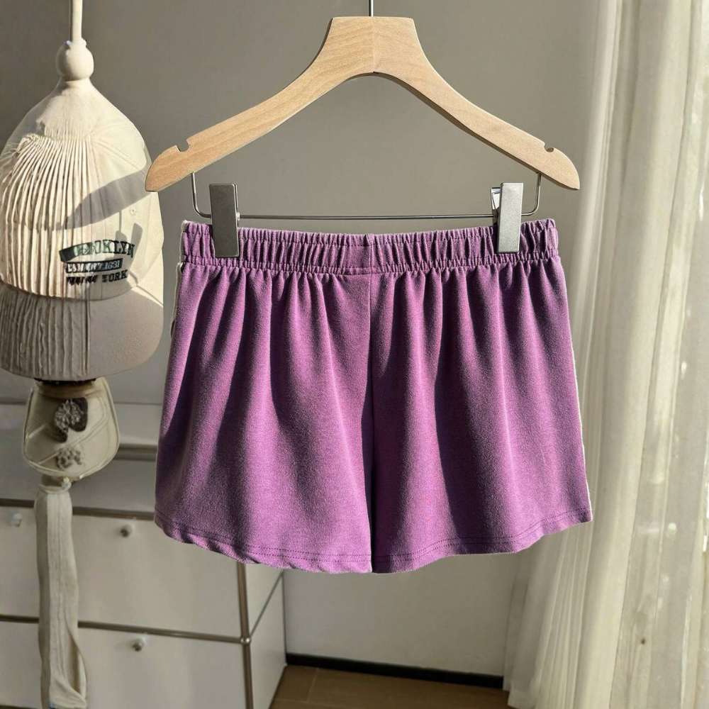 Vintage Washed Knit Cotton Striped Wide Shorts For Women