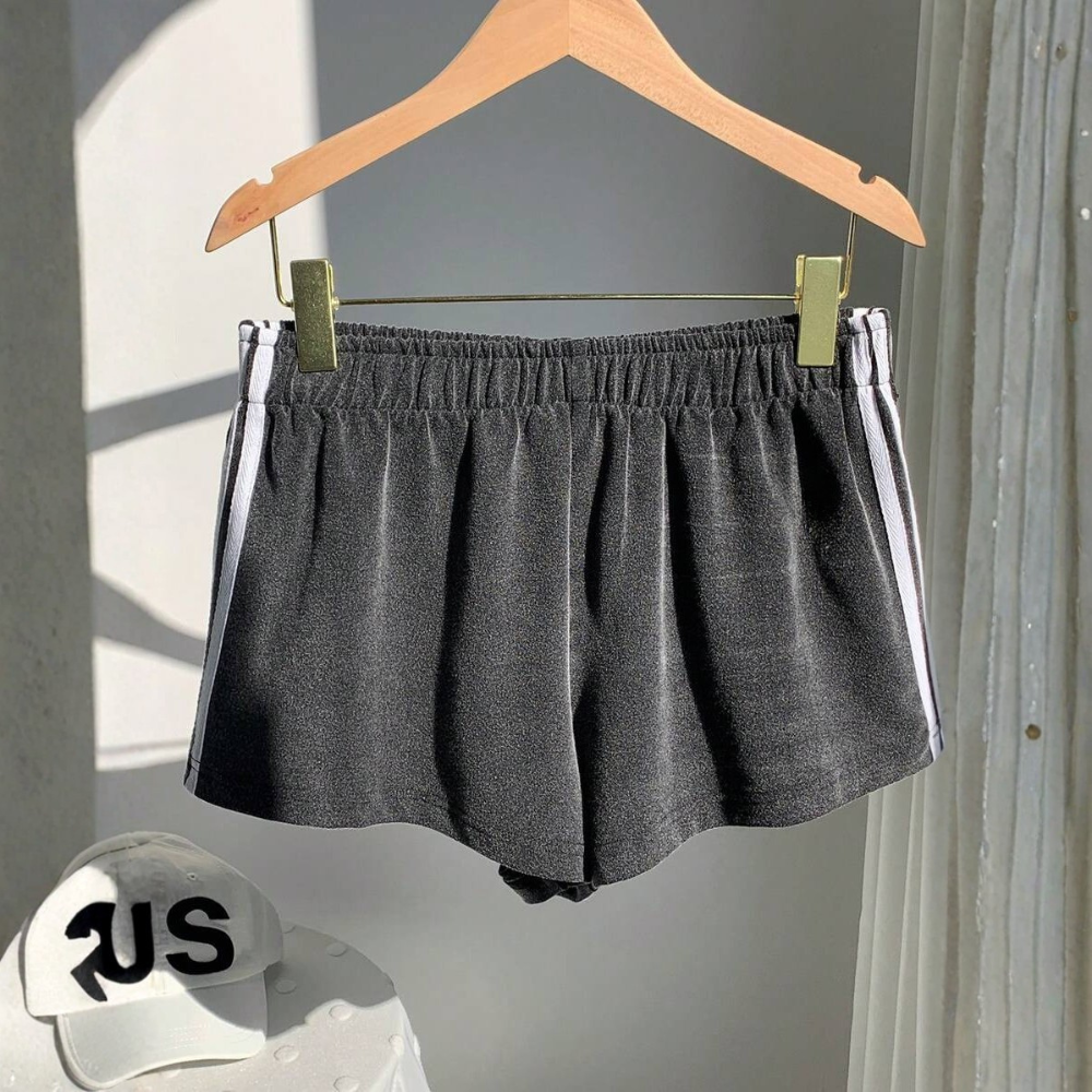 Vintage Washed Knit Cotton Striped Wide Shorts For Women