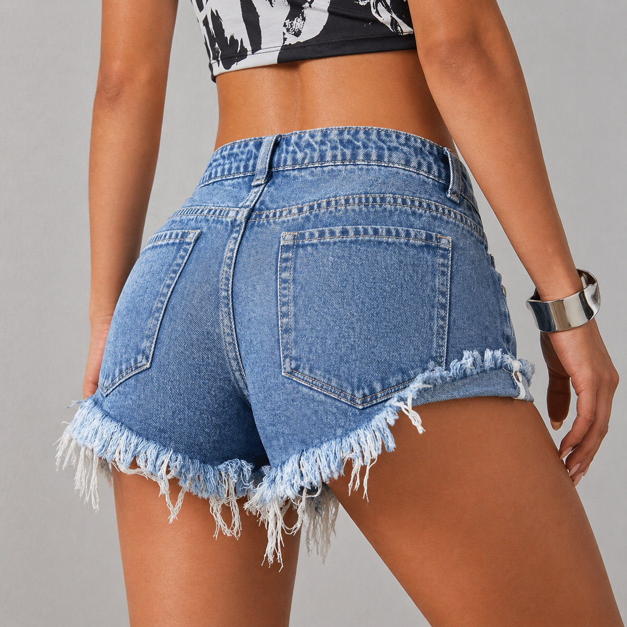 Distressed And Casual Denim Shorts With Pockets For Women
