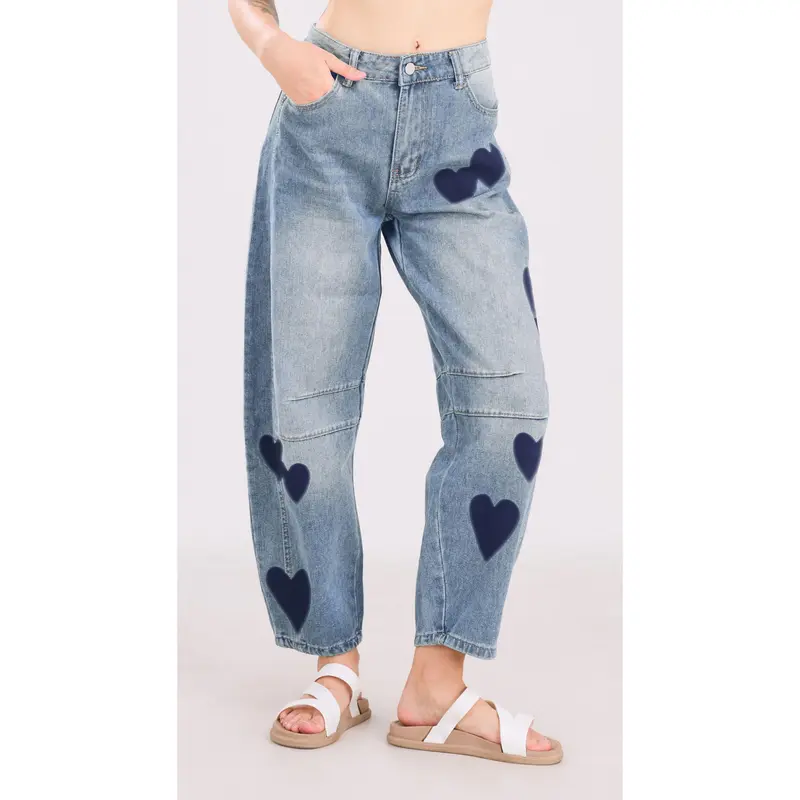 Casual Printed Horseshoe Jeans Y2k Loose Mid For Women