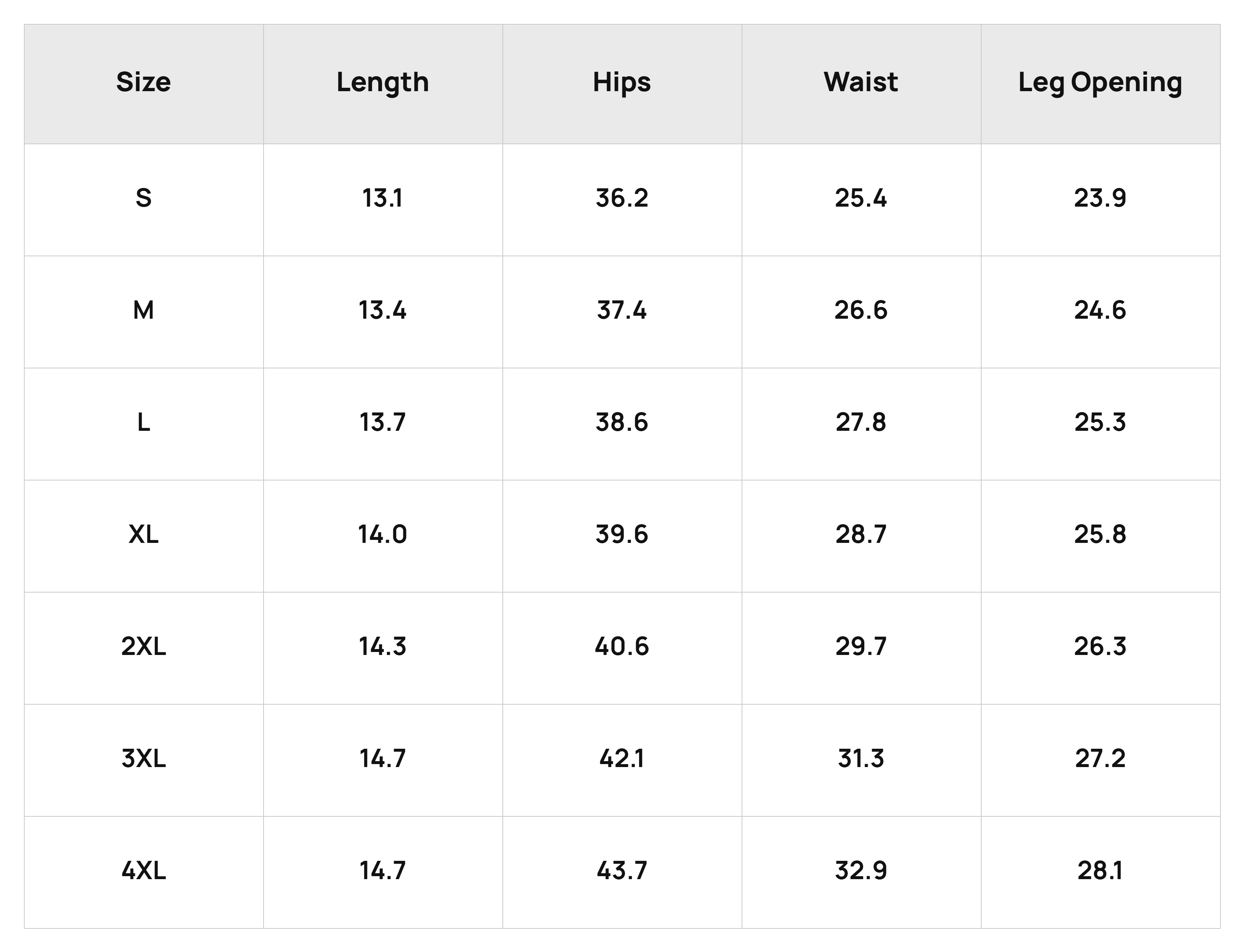 Size Chart