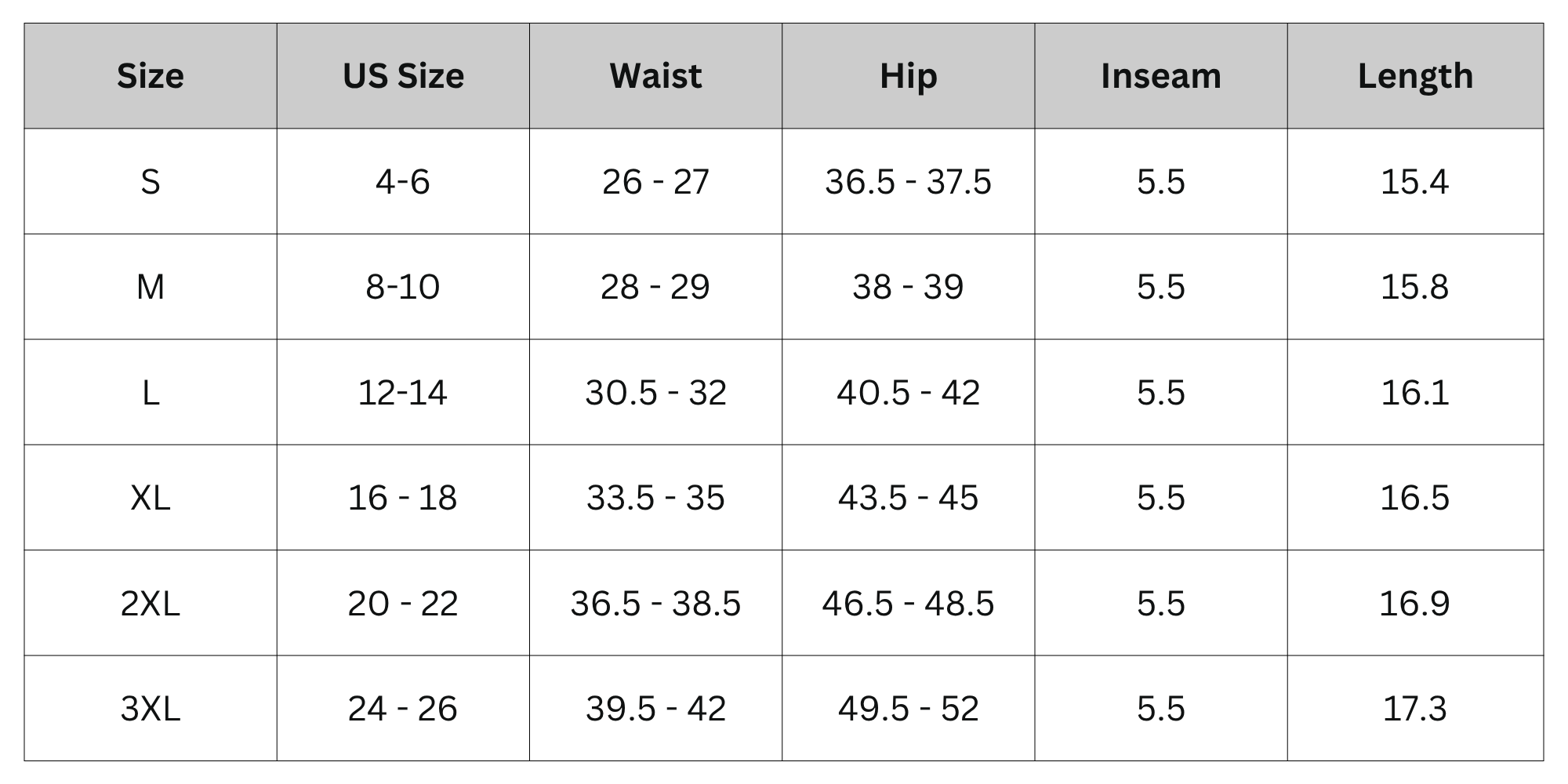 Size Chart