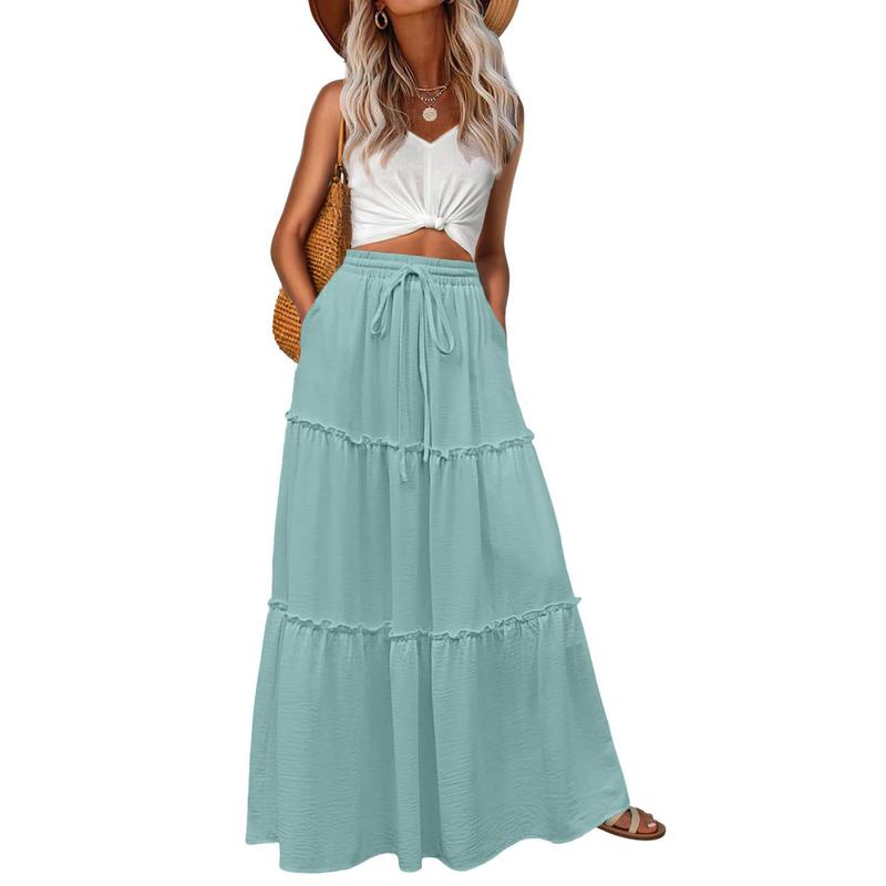 Casual Maxi Boho Beach Long Skirts With Pockets For Women