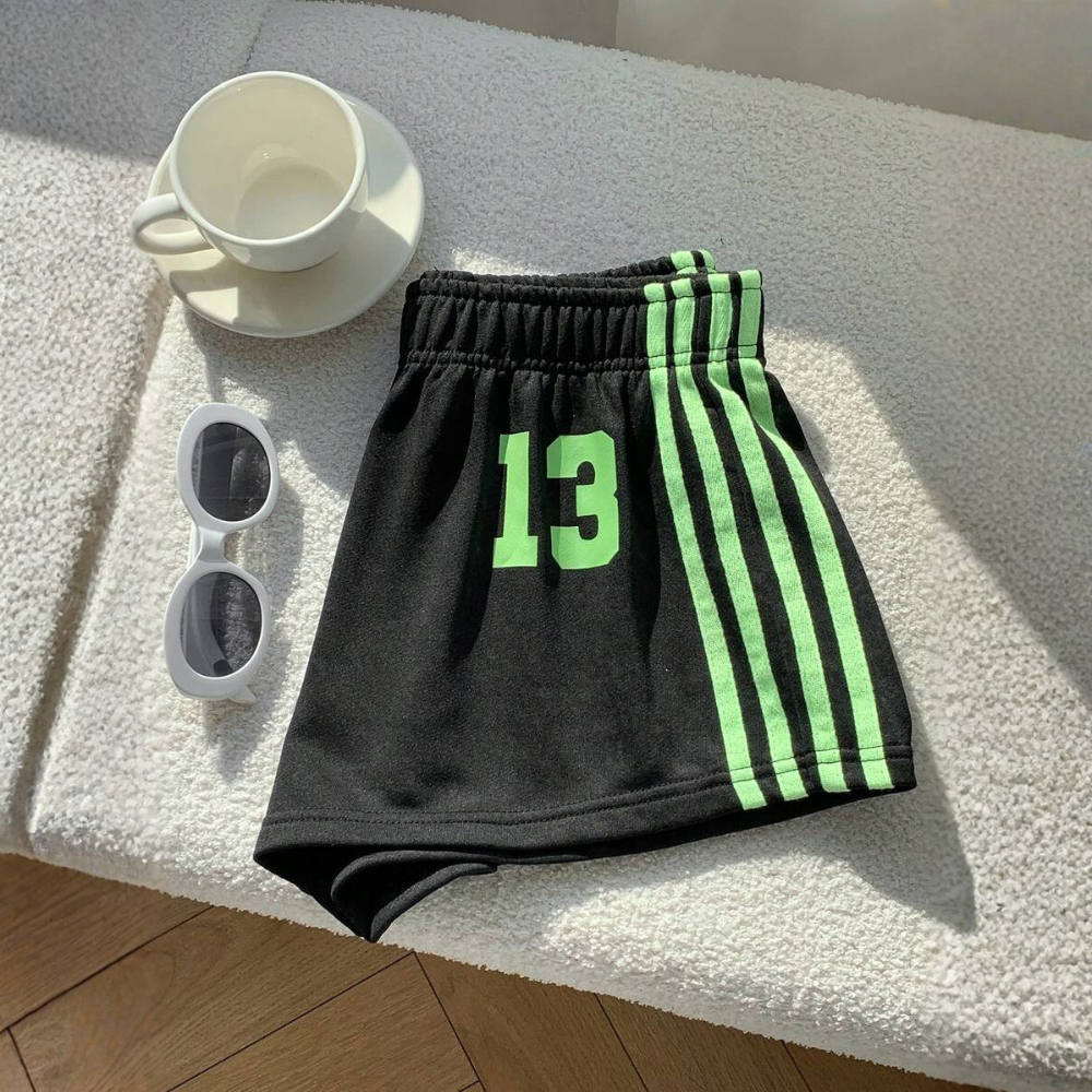 Vintage Washed Knit Cotton Striped Wide Shorts For Women