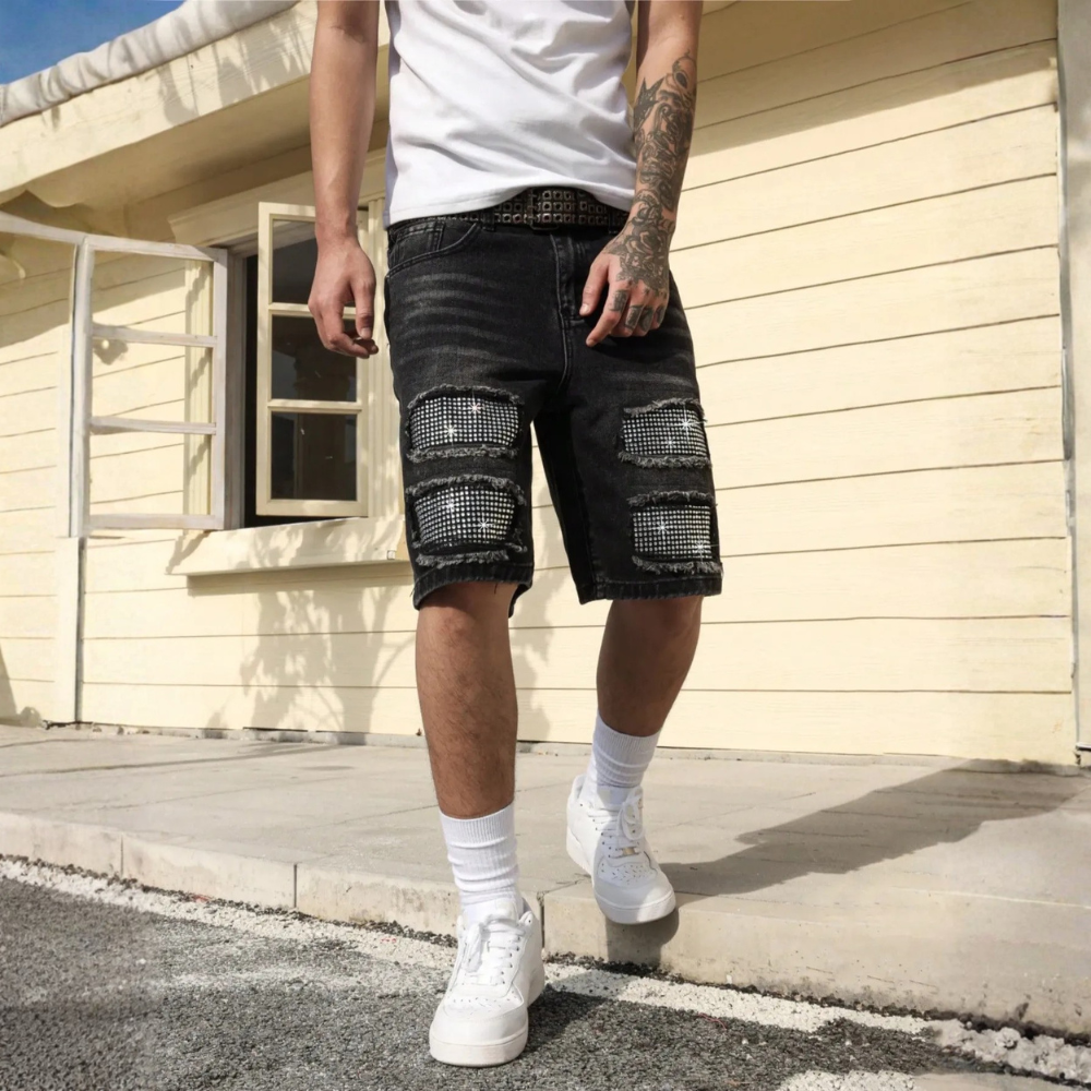 Men’s Distressed Denim Shorts Casual Street Style