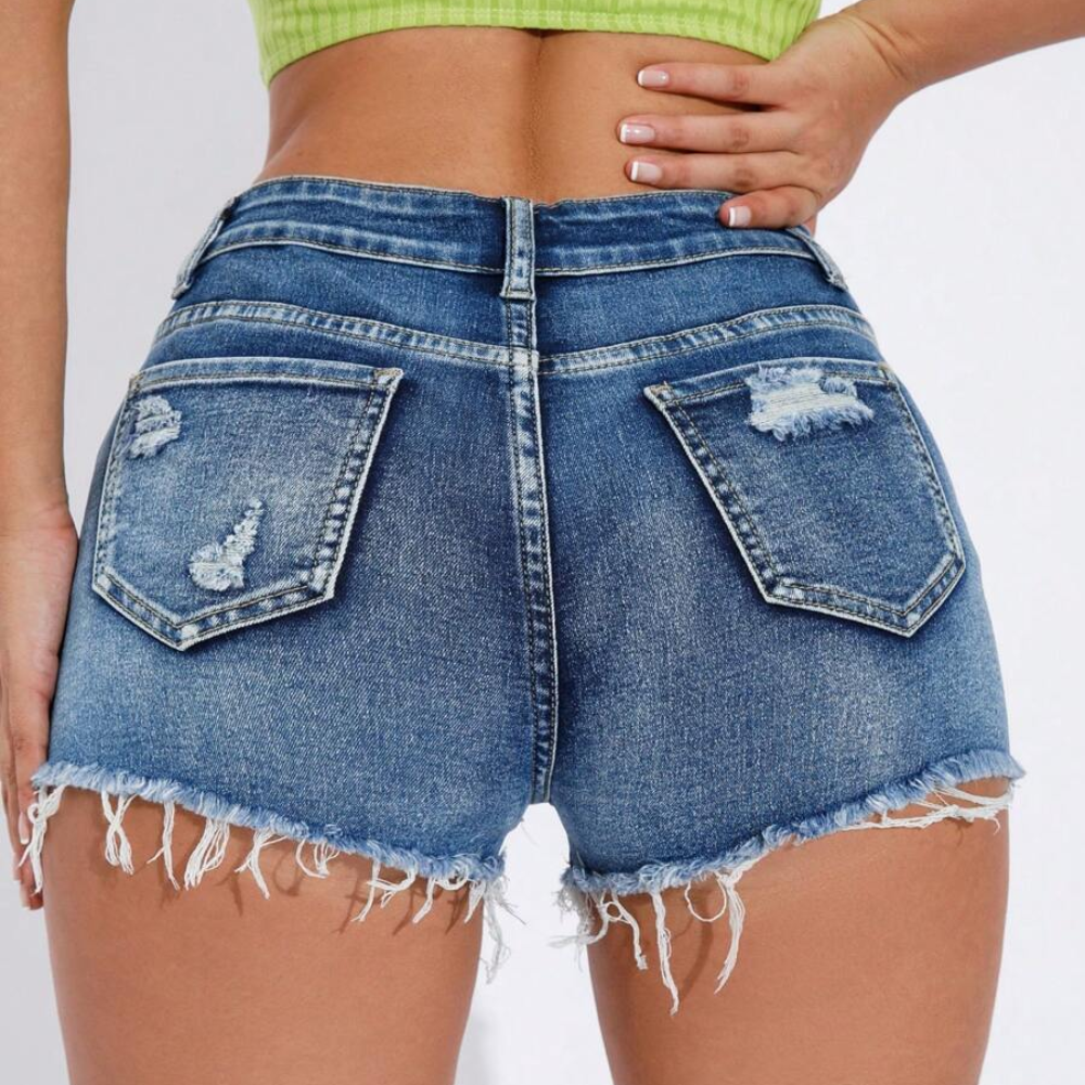 Washed Ripped Versatile Skinny Shorts For Women