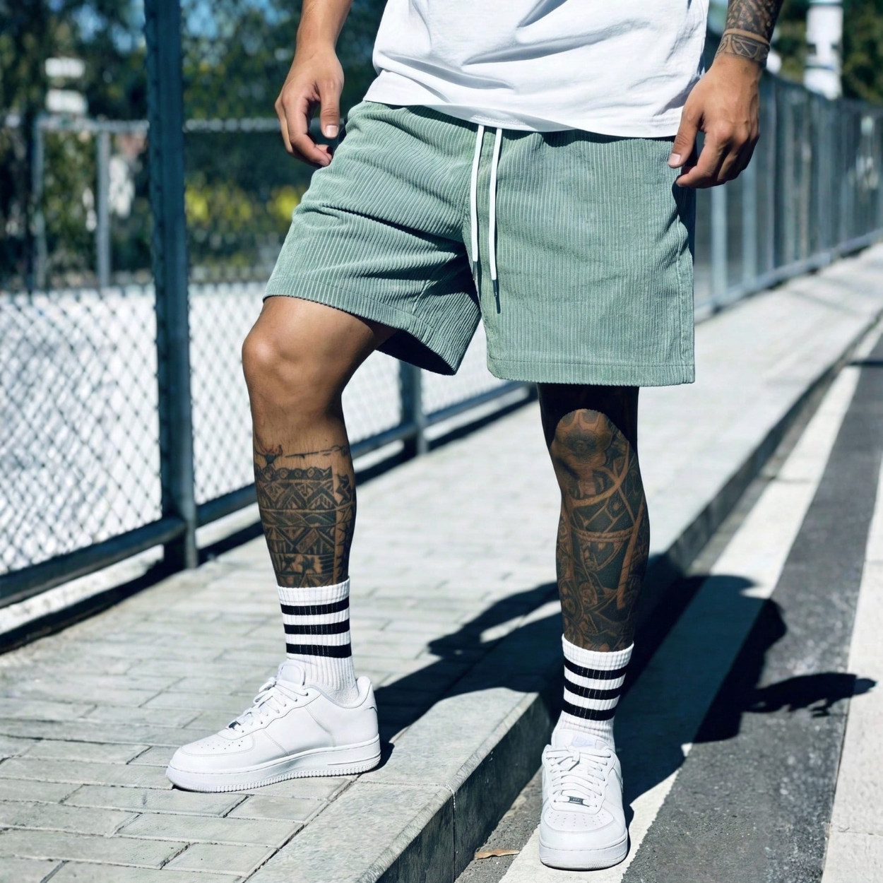 Retro Casual Drawstring Corduroy Shorts For Men