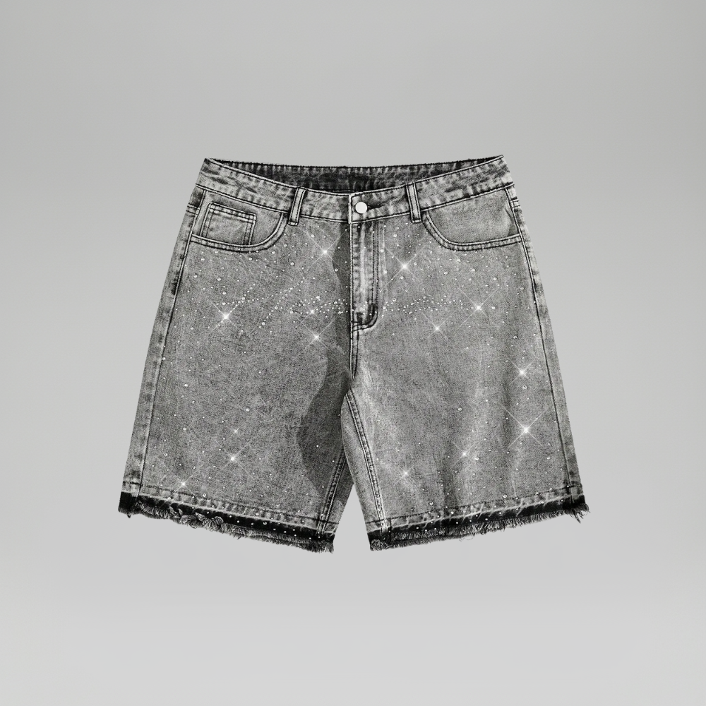 Men’s Rhinestone Decor Denim Shorts Casual Summer