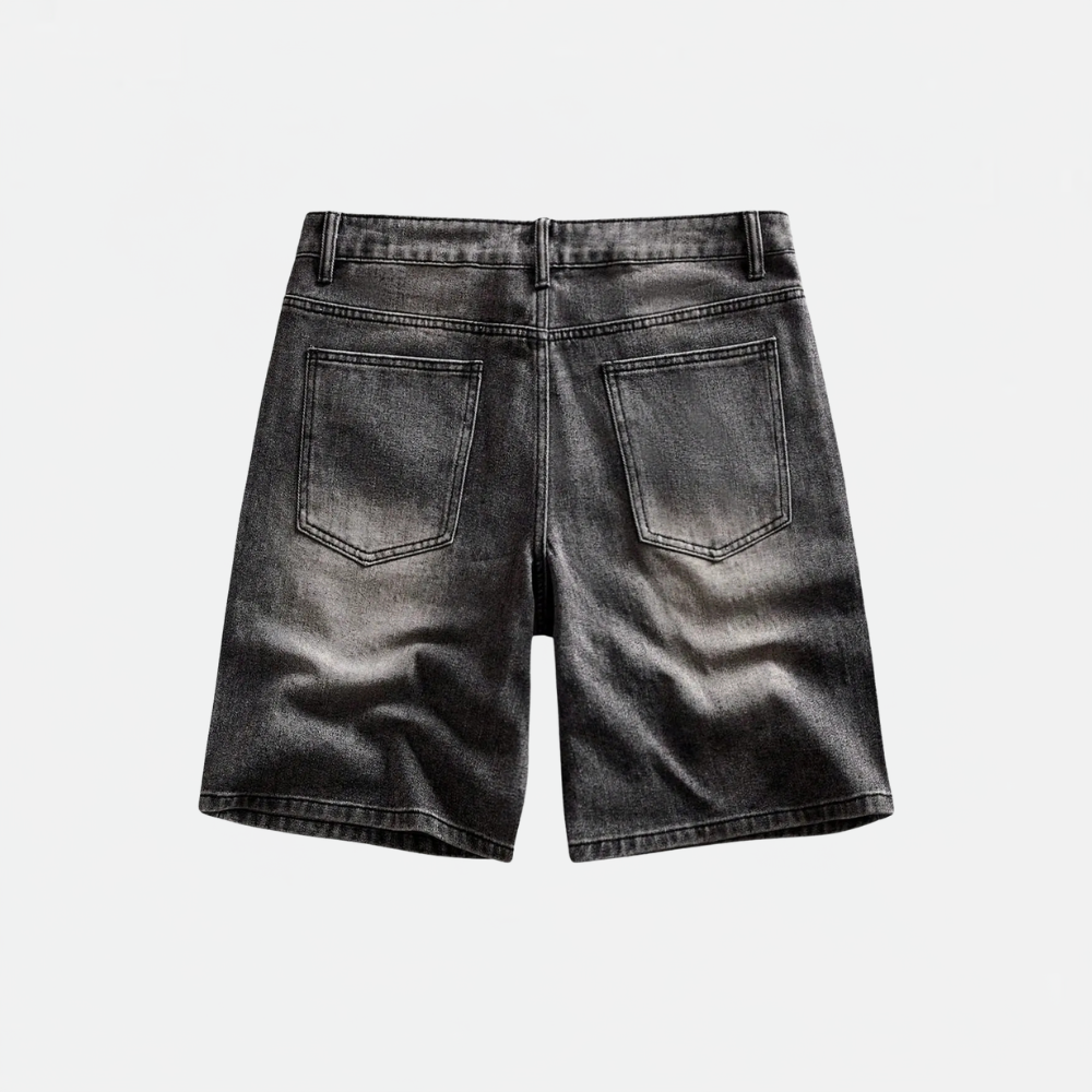 Men’s Washed Denim Shorts With Rhinestone Design