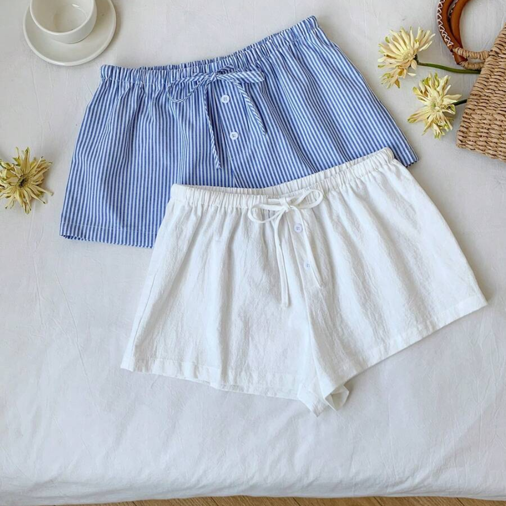Pack Of 2 Striped Linen Shorts For Women